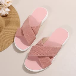 image-2023 new large size foreign trade women's shoes cross solid color casual thick bottom cross-border women's foreign wear slippers female hyn