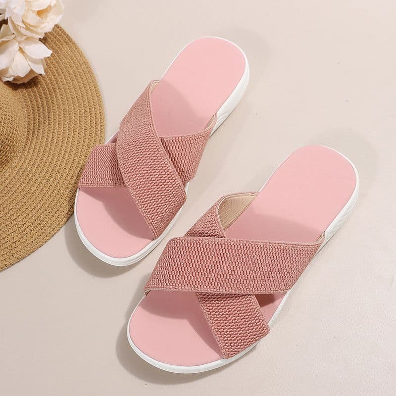 image-2023 new large size foreign trade women's shoes cross solid color casual thick bottom cross-border women's foreign wear slippers female hyn