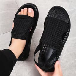 image-Men's 2022 Summer Sandals - Black Breathable Beach Wear 48 TPR Sole