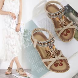 image-RUILIAN Beach Sandals - Apricot Rhinestone Flat Open Toe