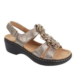 image-Women's Wedge Sandals Gold Flower Fish Mouth Size 43