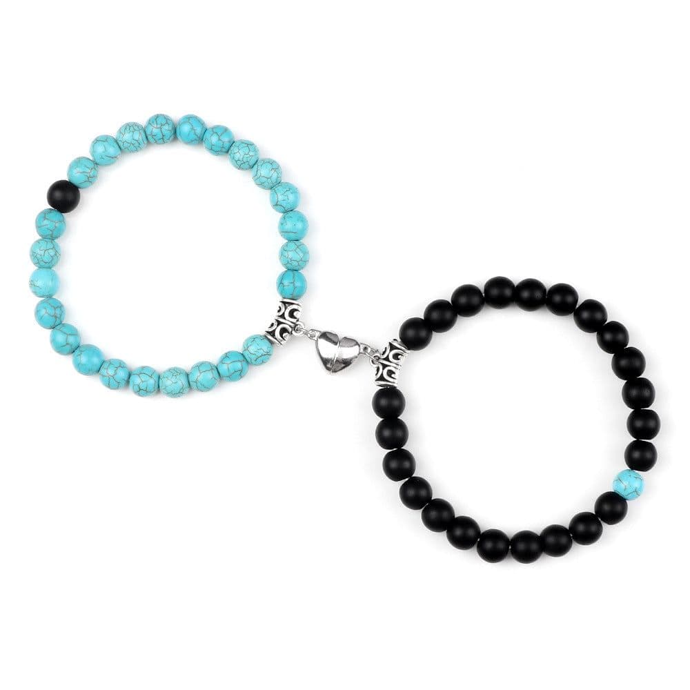 image-Turquoise Couple Bracelet - Magnetic Heart Charm Unisex