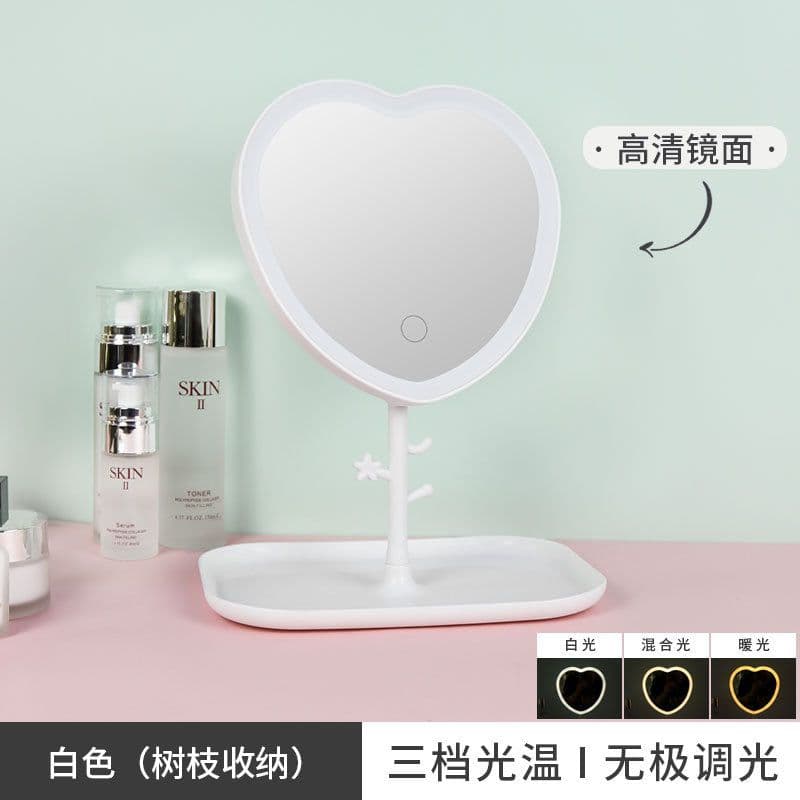 image-LED Folding Makeup Mirror - White Dimmable Portable Vanity Mirror for Home