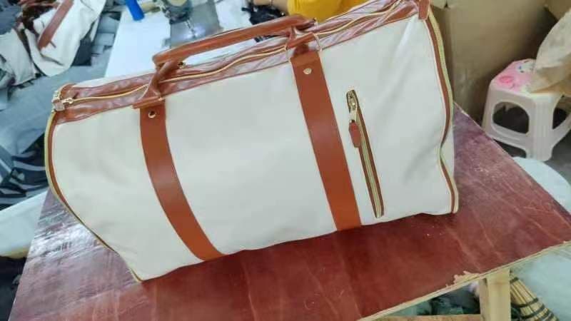 image-Spot Travel Duffle Bag - Off White PU Leather Large