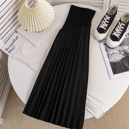 image-Real shot pregnant women skirt autumn and winter outerwear fashion Korean version high waist pleated skirt drape mid-length a-line skirt
