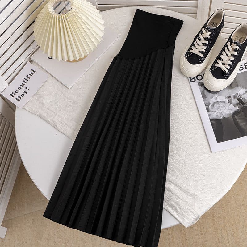 image-Real shot pregnant women skirt autumn and winter outerwear fashion Korean version high waist pleated skirt drape mid-length a-line skirt
