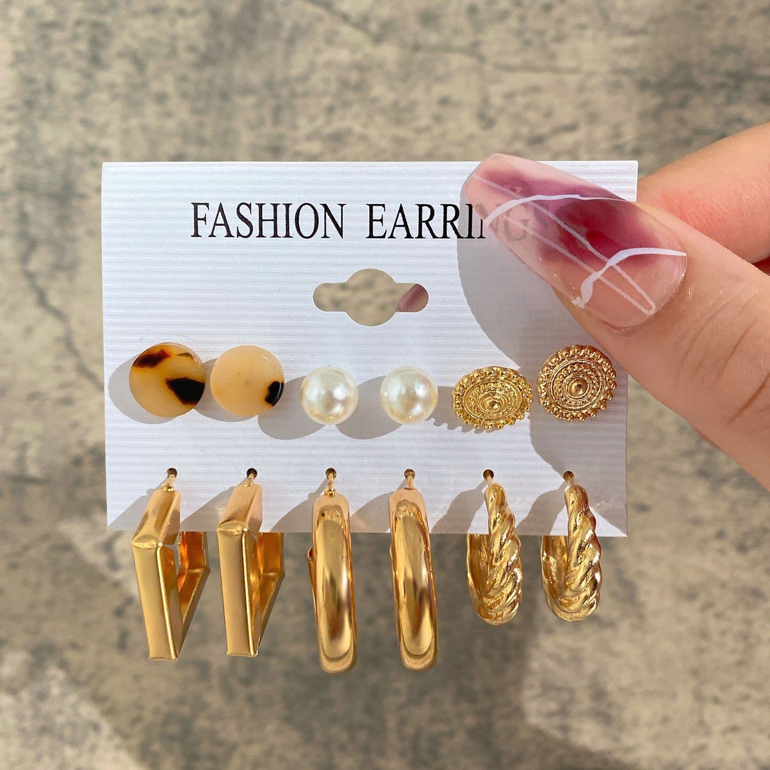 image-Acrylic Pearl Earring Set - 5 Pairs Mixed Style Women