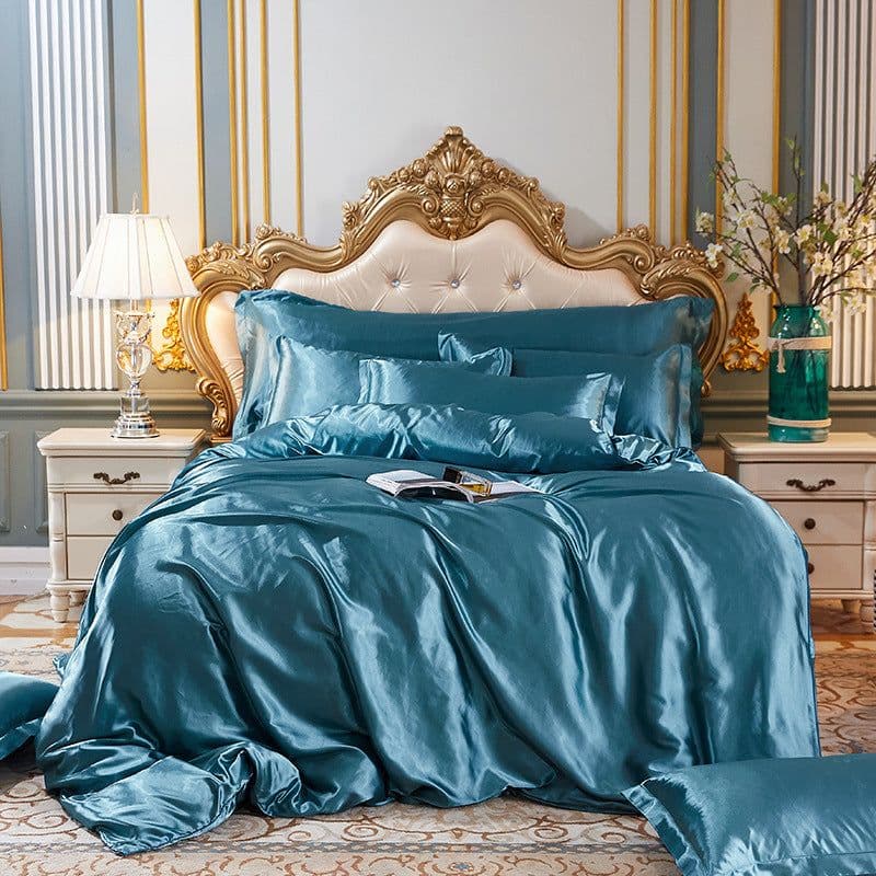 image-4-Piece Ice Silk Bedding Set - Pink Silver Gray