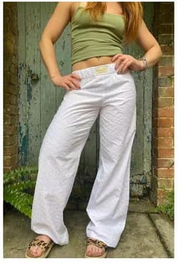 image-Women's Striped Wide-leg Trousers - Light Blue Casual