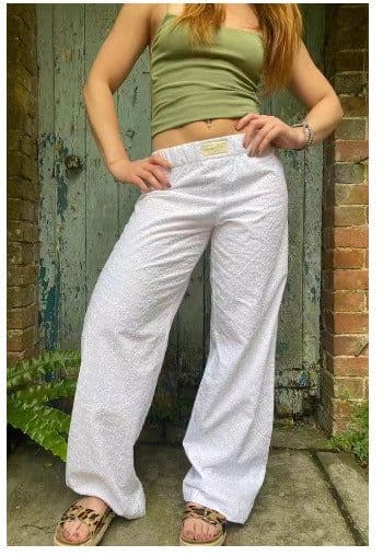 image-Women's Striped Wide-leg Trousers - Light Blue Casual