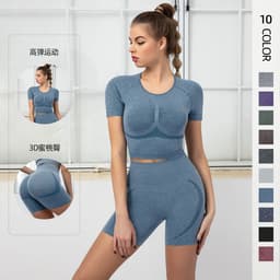 image-Women's Yoga Set - Short Sleeve Shorts Medium Gray L