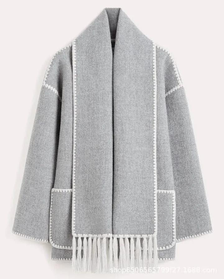 image-Women's Woolen Jacket 2023 Fall XXL Loose Polyester Embroidered