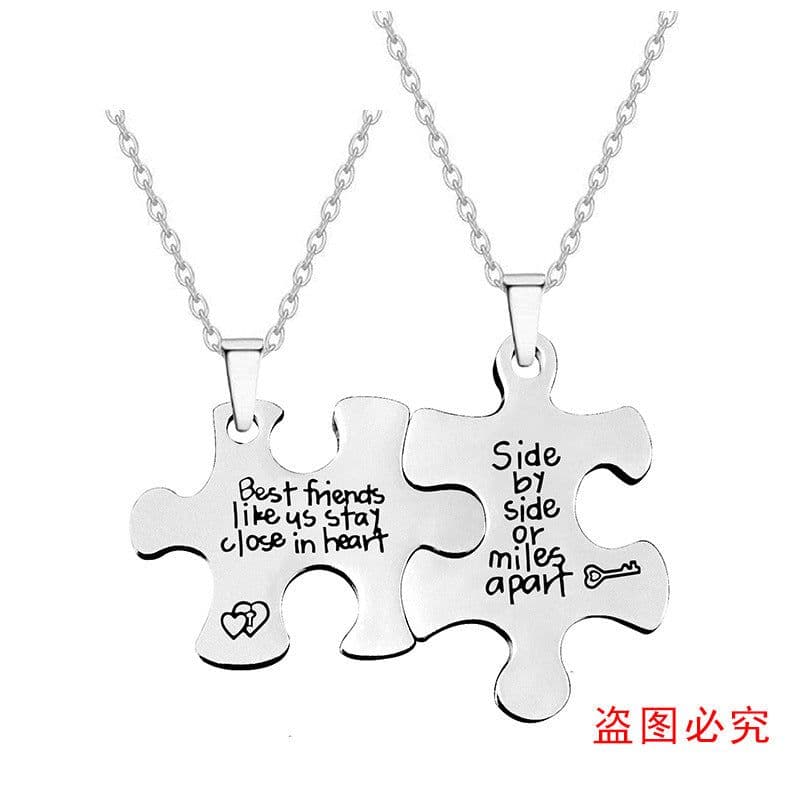 image-Puzzle Necklace Stainless Steel Couple Unisex