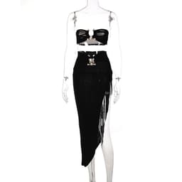 image-TUNNEL VISION Women's Two-Piece Set - Brown Sleeveless Skirt