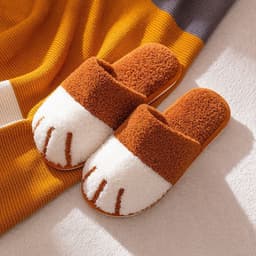 image-Youpu Plush Cat Paw Slippers - Light Gray Unisex 44-45