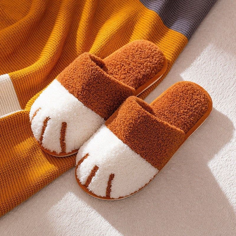 image-Youpu Plush Cat Paw Slippers - Light Gray Unisex 44-45