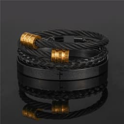 image-Stainless Steel Geometric Bracelet Men - Retro