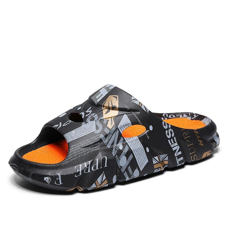image-Men's EVA Flip Flops - Gray/Orange, Size 45, Anti-Slip