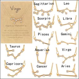 image-Yulu 12-Constellation Diamond Necklace Alloy Clavicle Chain - Brown
