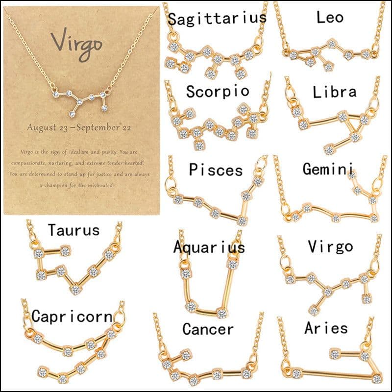 image-Yulu 12-Constellation Diamond Necklace Alloy Clavicle Chain - Brown