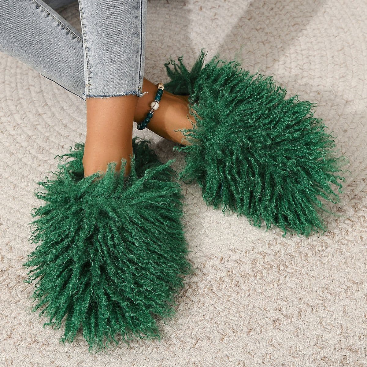 image-Women's Fur Slippers - Warm Home Cotton Slides