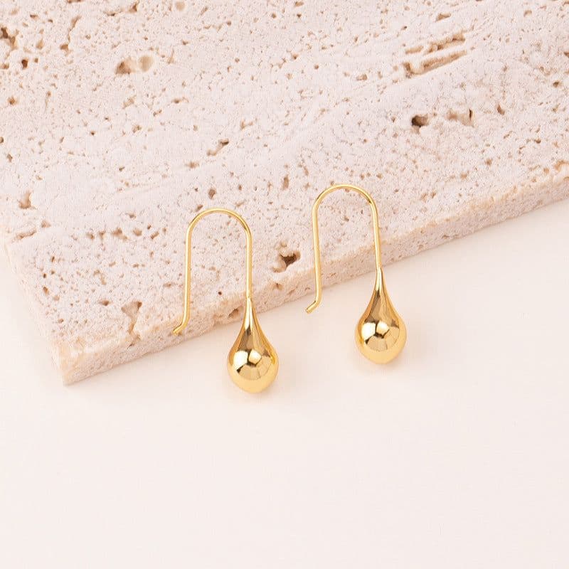 image-European & American Water Drop Earrings - Golden Metallic Hook Jewelry