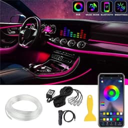 image-Car atmosphere light modification cold light APP one drag five 6M colorful guide line fiber optic wireless atmosphere light