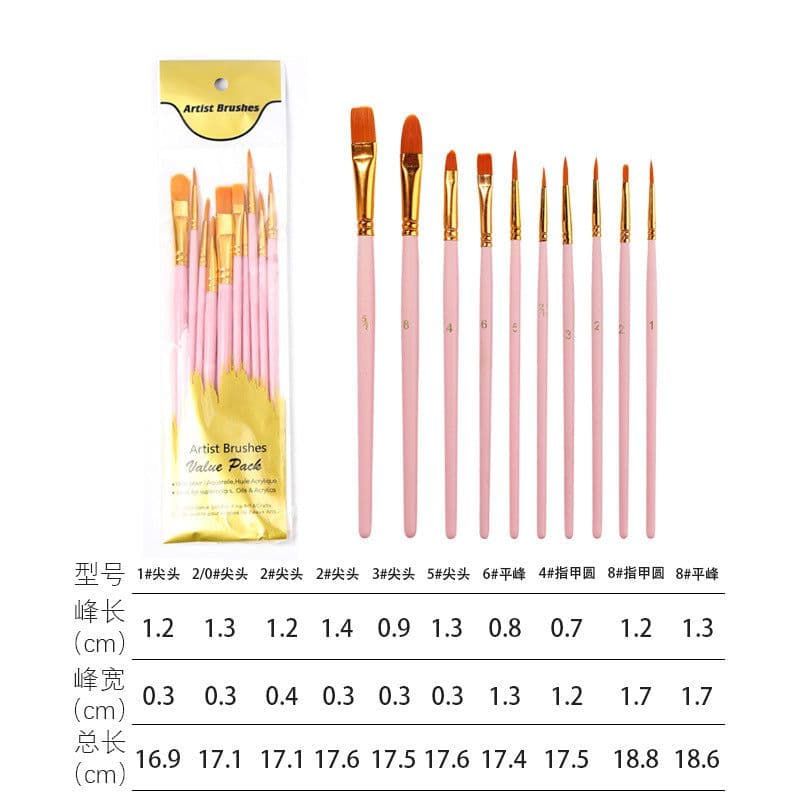 image-Boyixuan 10-Piece Brush Set - Oil Painting Acrylic Gouache