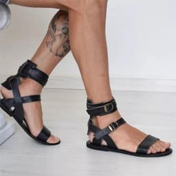 image-Men's Sandals Buckle Flat Shoes, 38-48 Sizes Brown Roman Style