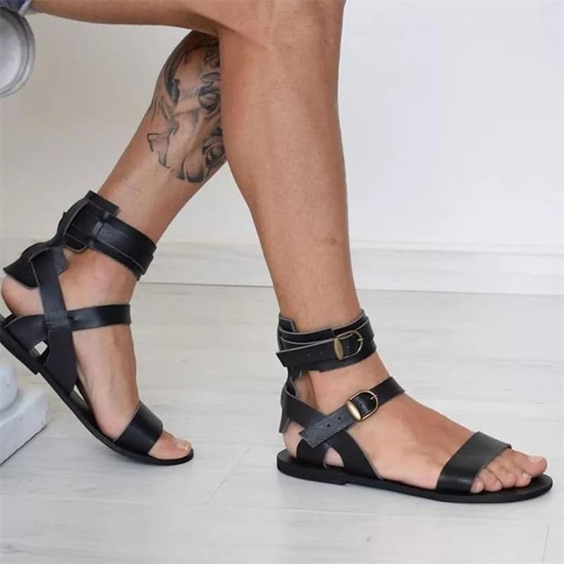 image-Men's Sandals Buckle Flat Shoes, 38-48 Sizes Brown Roman Style