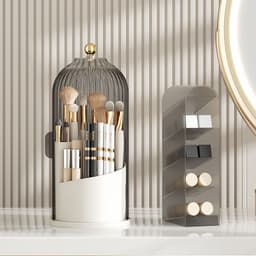 image-Light luxury bird cage lid cosmetic storage box desktop rotatable compartment storage tube transparent dustproof makeup box with cover