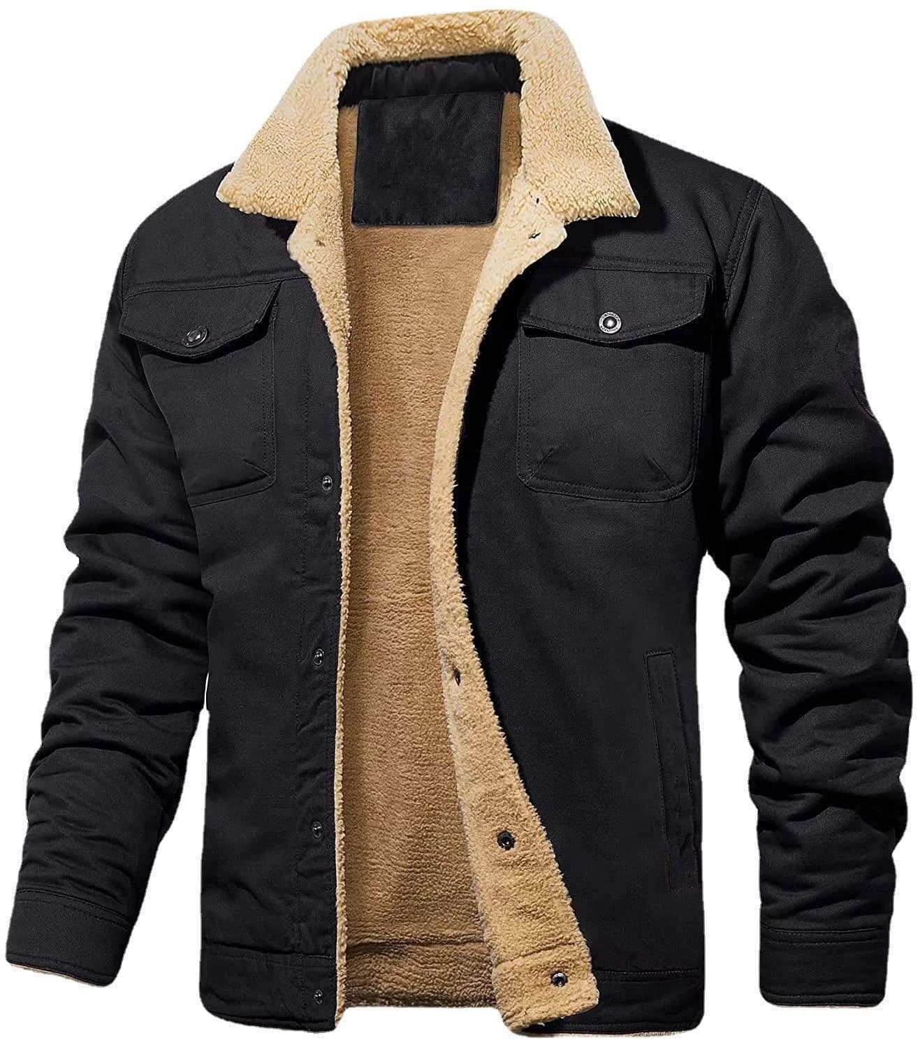 image-Men's Jacket - Army Green Fleece Lined Work Casual Coat