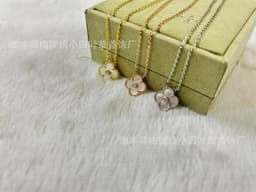 image-v gold 925 silver Fanjia four-leaf clover necklace high version women's thick plated 18k single flower pendant natural fritillary chalcedony