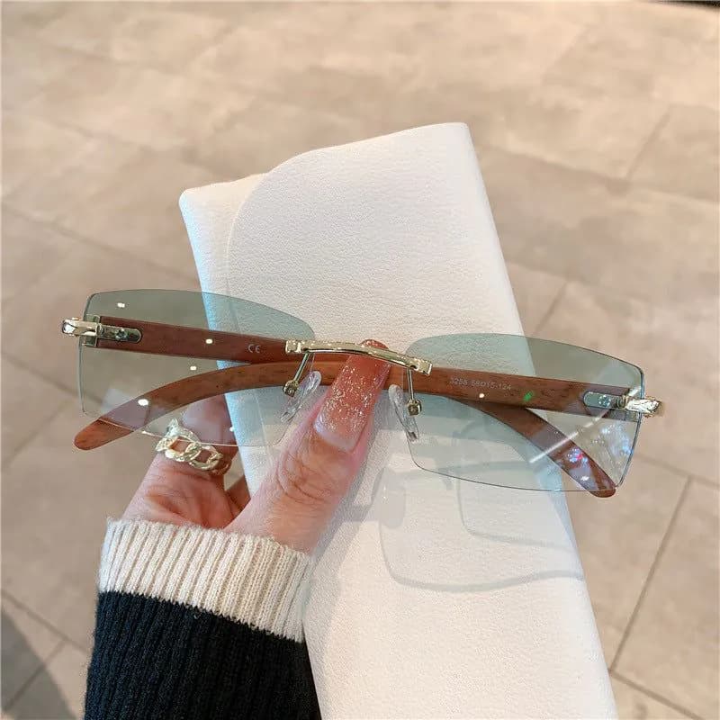 image-Spot wholesale fashion sunglasses European and American cross-border men's and women's frameless imitation wood grain temples sunglasses sunglasses