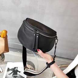 image-2022 Internet celebrity new trendy leather shoulder Messenger bag women's fashion all-match foreign style half-round saddle bag soft leather handbag