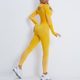 image-Women's Pink Fitness Set - Long Sleeve Top & Yoga Pants