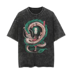 image-Washed Black Cartoon T-shirt, XXXL, Breathable Cotton