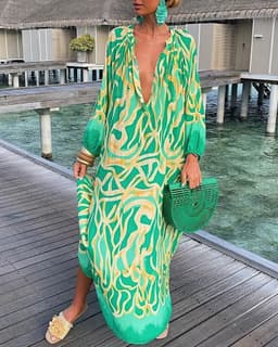 image-Autumn V-Neck Long-Sleeved Dress Women's XXL Polyester