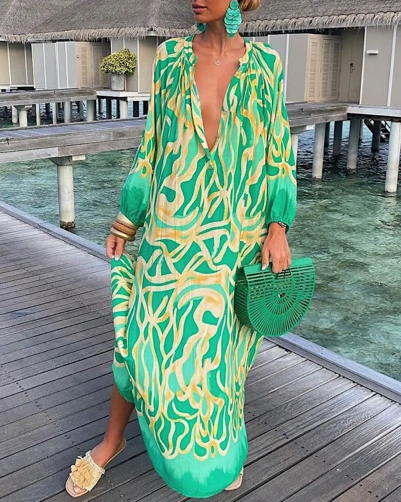 image-Autumn V-Neck Long-Sleeved Dress Women's XXL Polyester