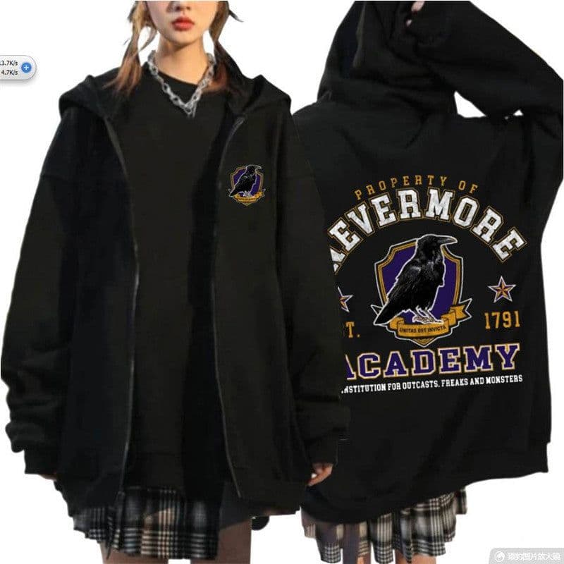 image-2023 Addams Family Wednesday cos clothing wednesday sweatshirt for men and women black zipper hoodie men's clothing