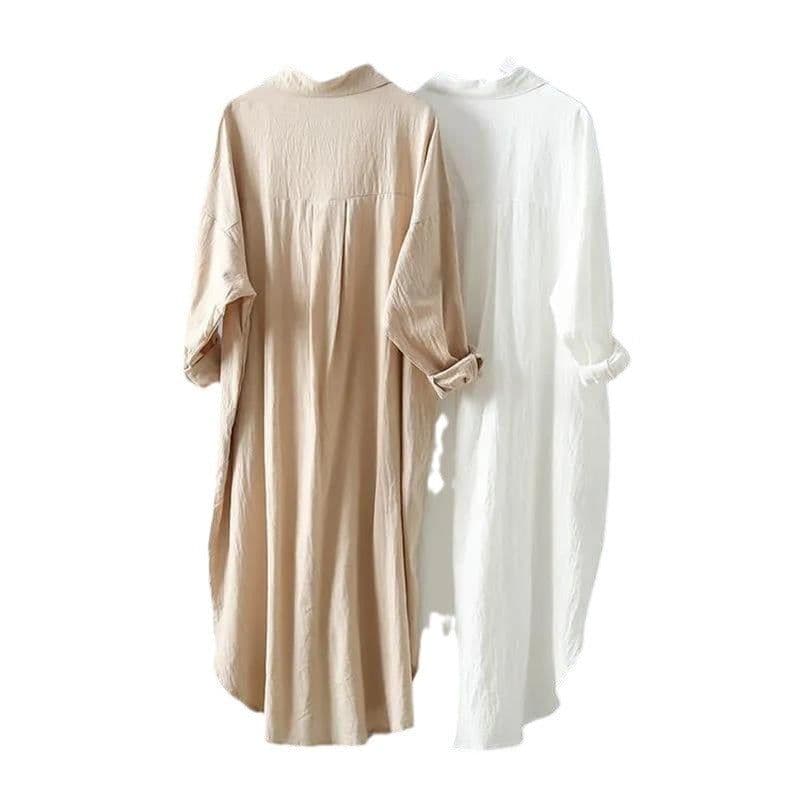image-Cotton Linen Shirt Women White Cardigan POLO