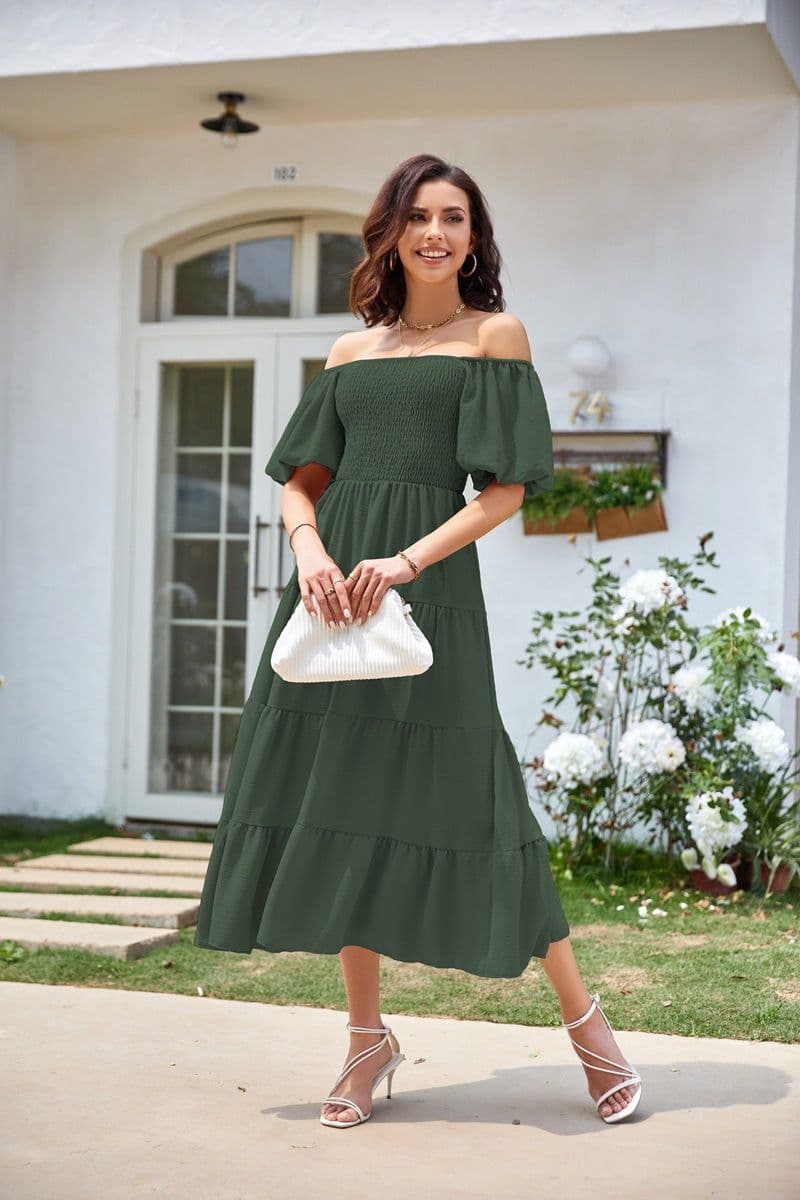 image-Summer Cross-Border Women's Dress - Square Collar Backless Puff Sleeves (54 characters)