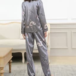 image-Women's Satin Pajama Set - Long Sleeve Cardigan Winter