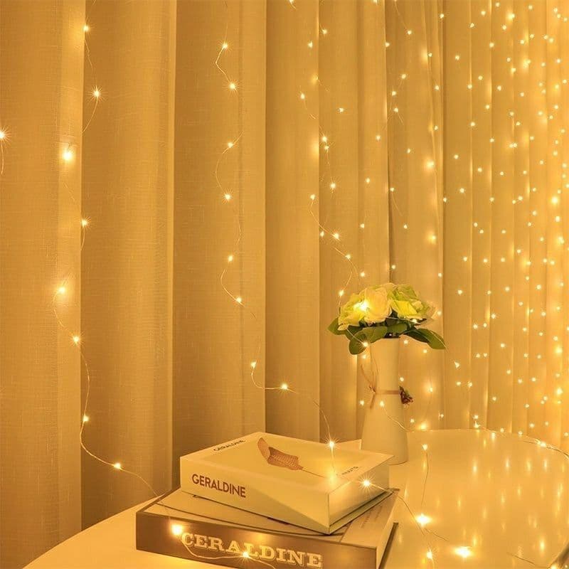 image-Cross-border LED Copper Wire Waterfall Curtain Light String Christmas Wedding Bedroom USB Remote Control Decorative Light with Hook