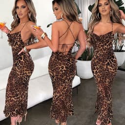 image-hawthaw Women's Leopard Print Dress - Long Sleeveless