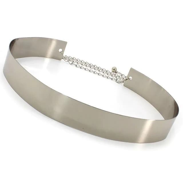 image-Women's Metal Waist Chain Belt - Silver Hollow 3.5cm