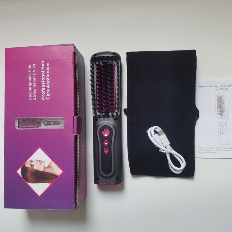 image-USB Rechargeable Hair Straightener Comb - Portable Wireless