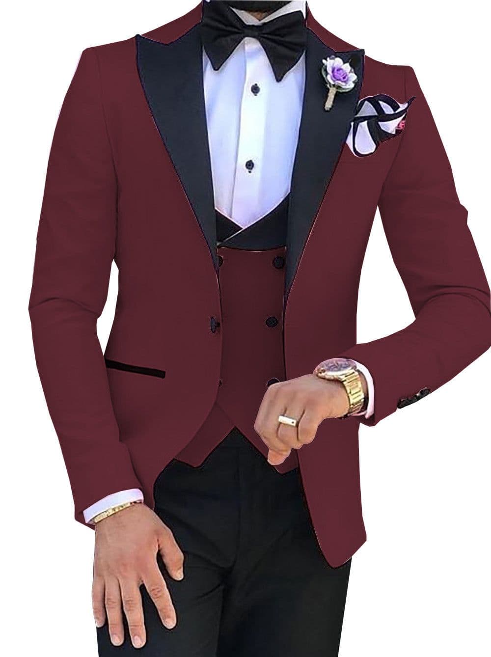 image-Cross-border Explosive Men's Suit Three-piece Suit Gun Barge Collar Wedding Suit Men's Suit One Drop Shipping Factory