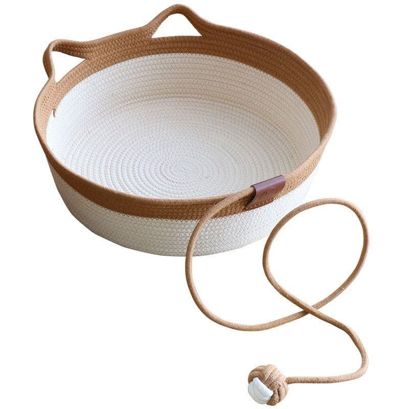 image-Rattan Cat Nest - Brown Woven Pet Bed