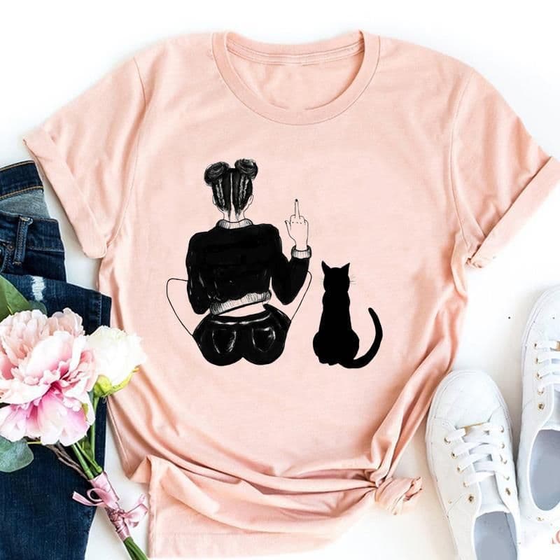 image-Cute Cat Print T-Shirt - Milk Silk 5XL Short Sleeve